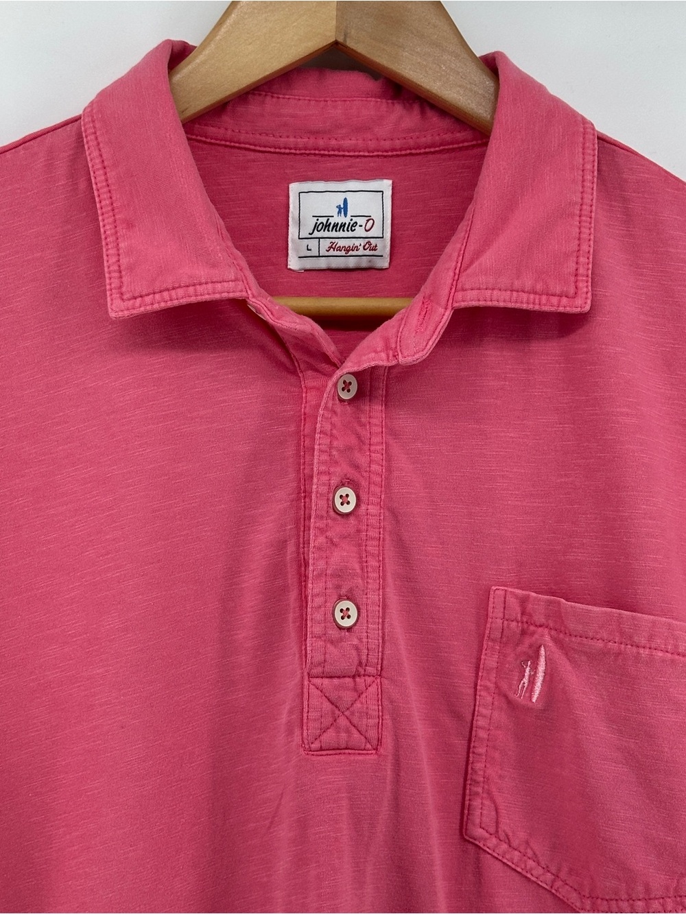 Johnnie-O Hangin’ Out Pink Slub Pocket Polo Shirt Men’s Large